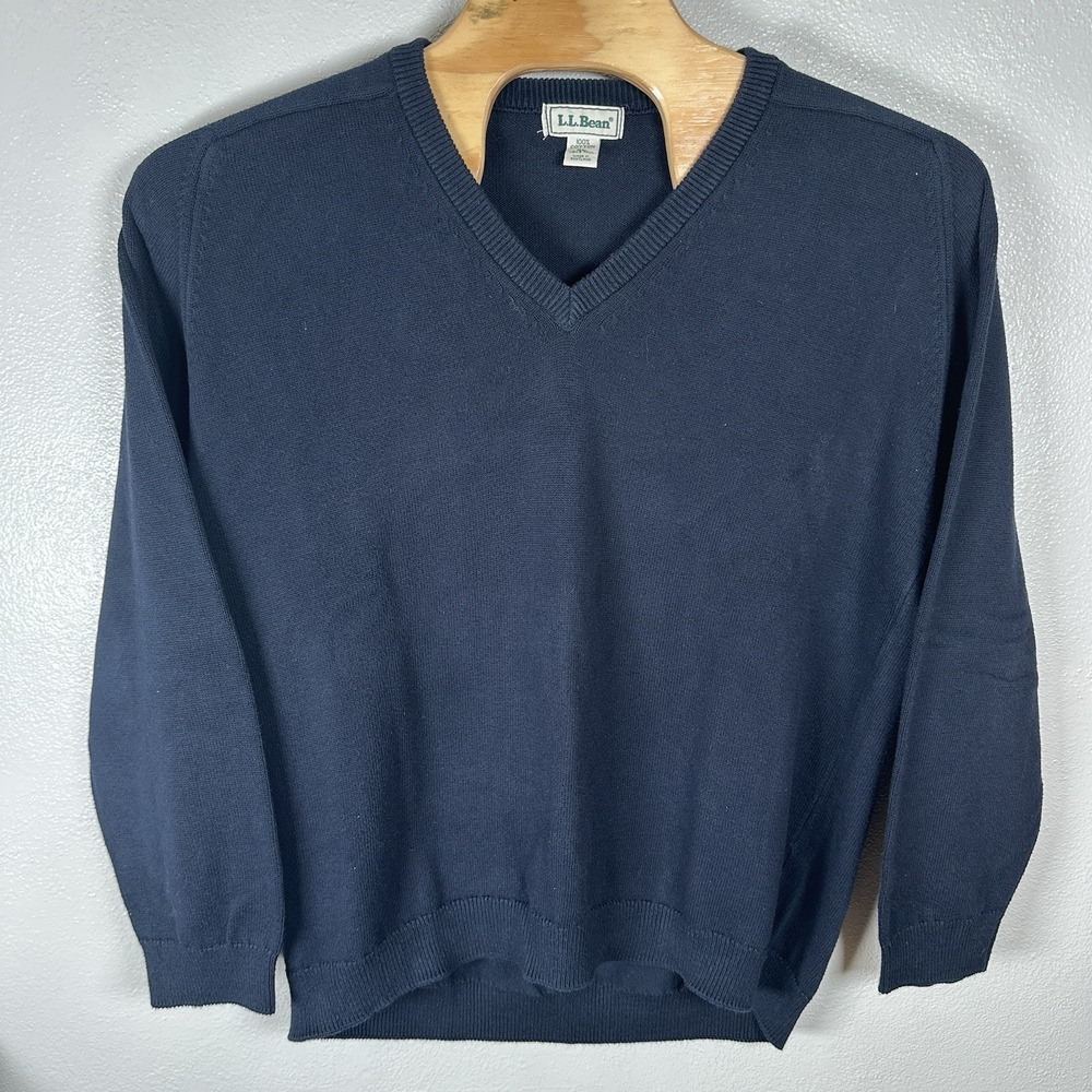 Vtg LL Bean Sweater Mens XLTall Navy Blue Cotton Knit Vneck Pullover Fisherman